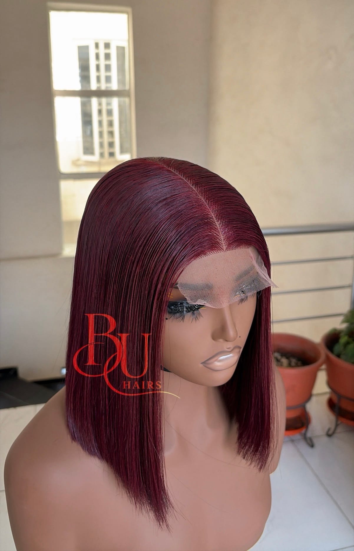 Burgundy (8” - 10”) SDD 2x6 Bone Straight Wig 2 Burgundy (8” - 10”) SDD 2x6 Bone Straight Wig - Image 2