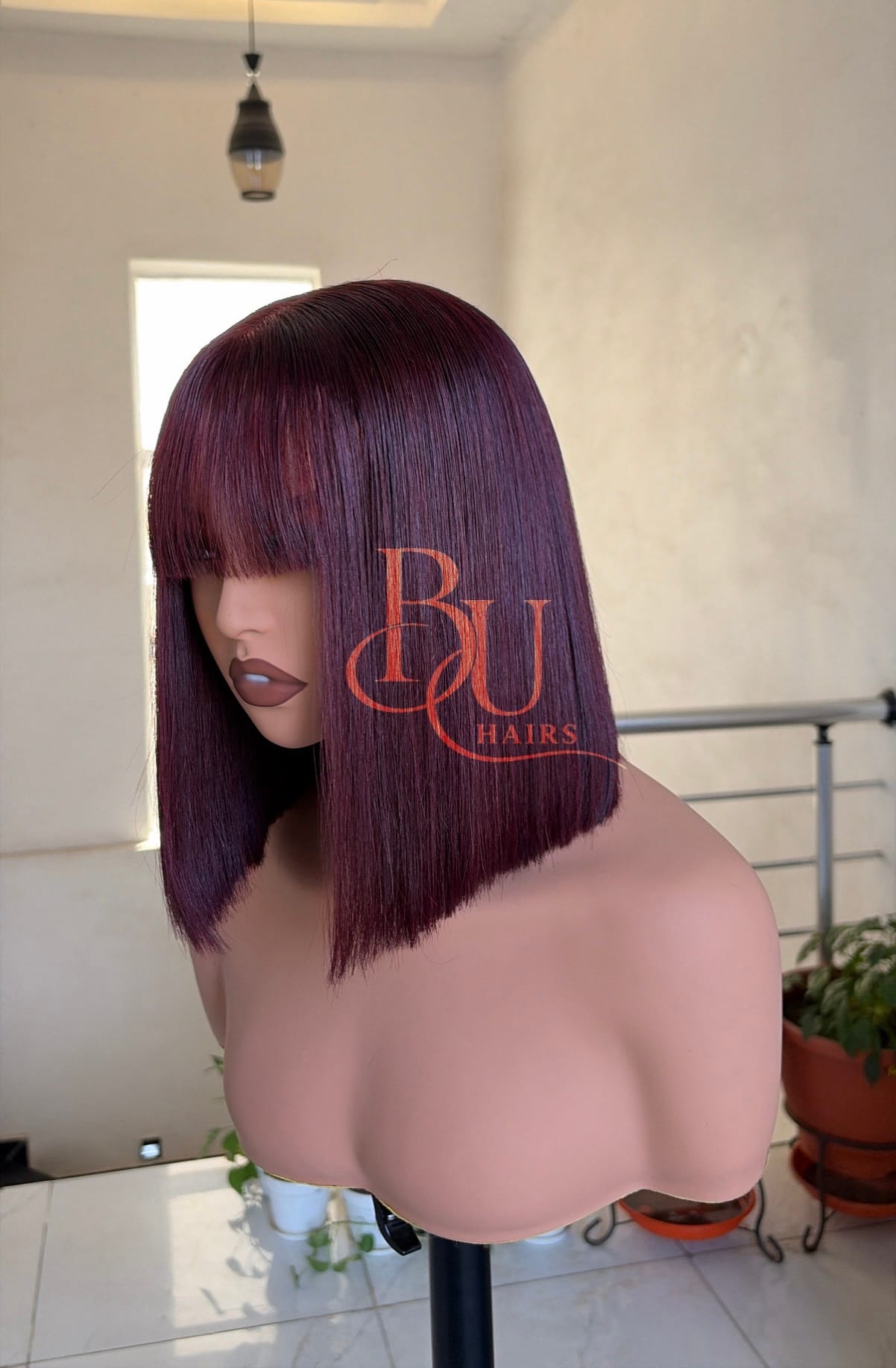 Burgundy Fringe SDD Bone Straight Wig 1 Burgundy Fringe SDD Bone Straight Wig