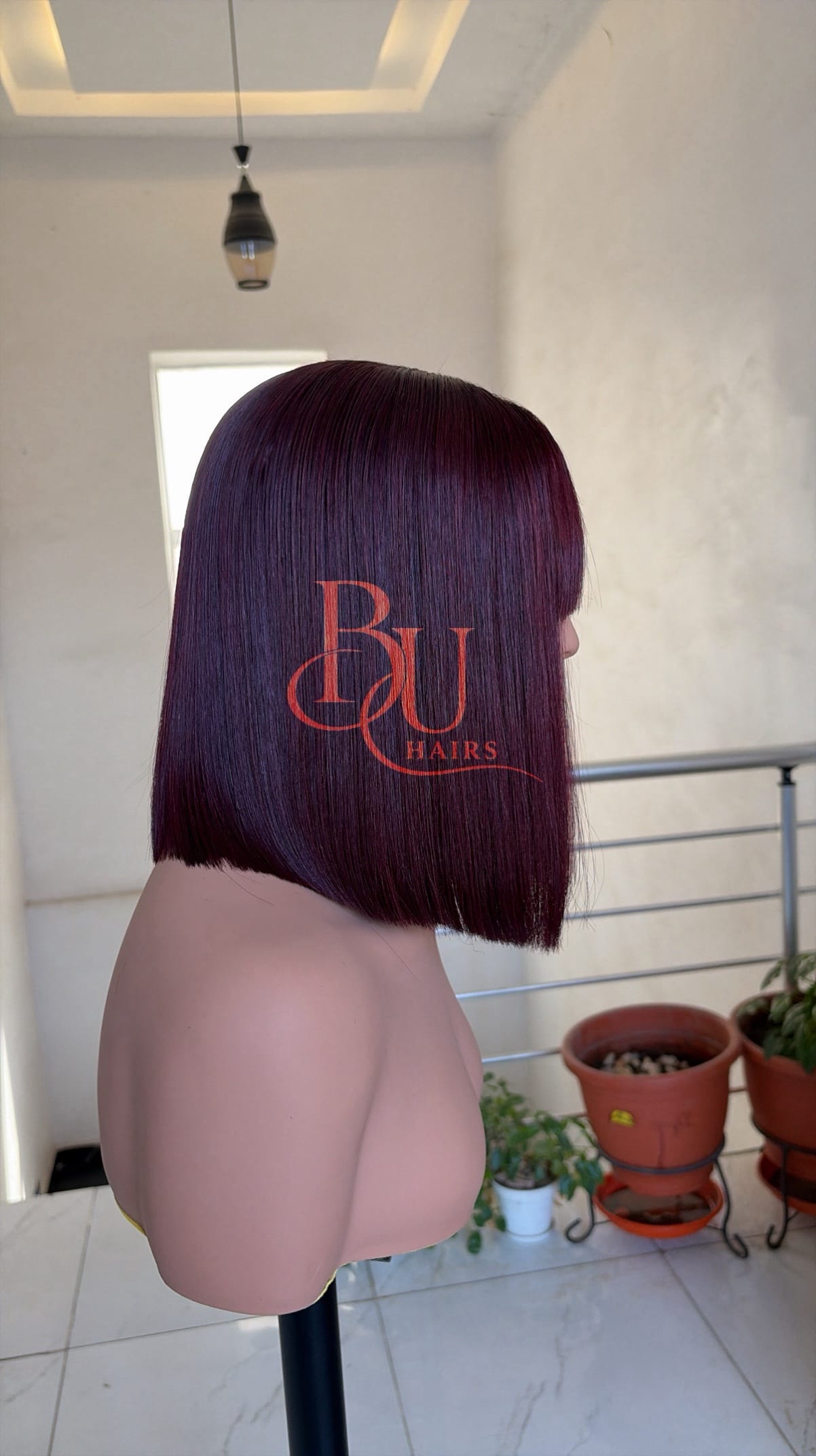 Burgundy Fringe SDD Bone Straight Wig 3 Burgundy Fringe SDD Bone Straight Wig - Image 3