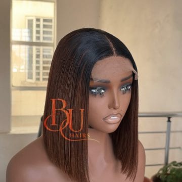 Best Made to Order Pure Human Hairs Vendor in Lagos 38 Brown 2x4 Dark Roots SDD Bone Straight Wig (8” - 10”)