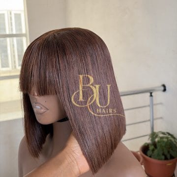 8" Brown Fringe SDD Bone Straight Wig