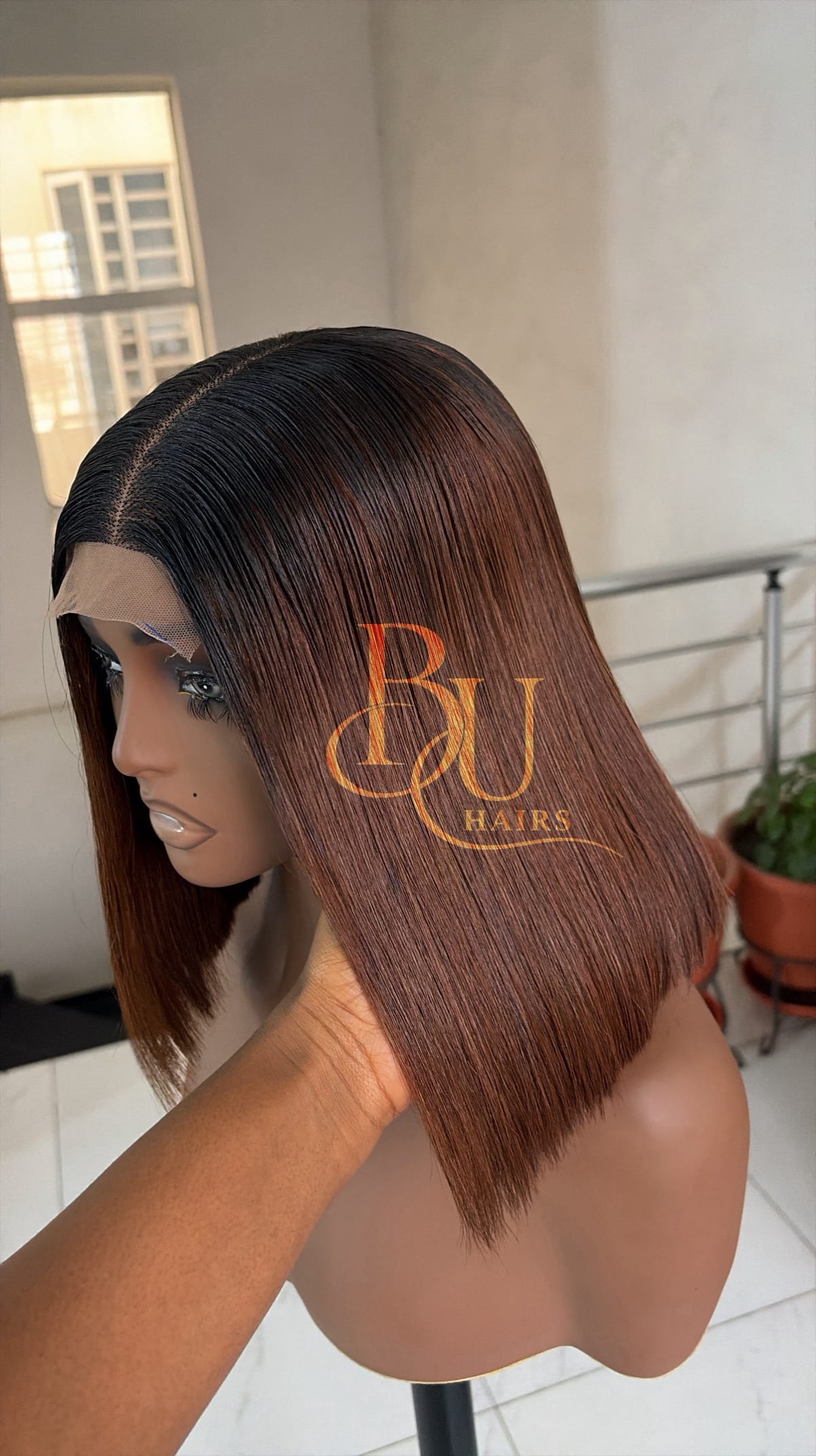 Brown 2x6 Dark Roots SDD Bone Straight Wig (8" - 10") 3 Brown 2x6 Dark Roots SDD Bone Straight Wig (8" - 10") - Image 3