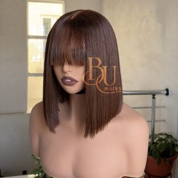 Best Made to Order Pure Human Hairs Vendor in Lagos 71 10" Brown Fringe SDD Bone Straight Wig
