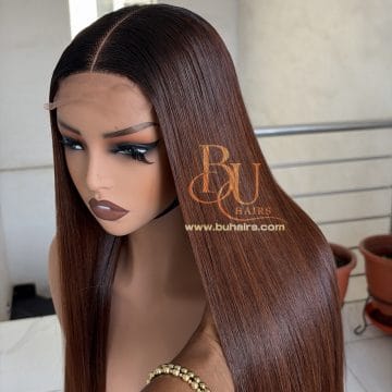 Brown Dark Roots Bone Straight Wig | 20”