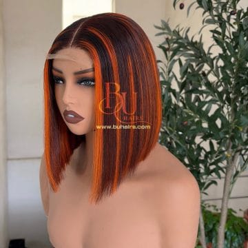 10” Orange Highlights Bone Straight Wig